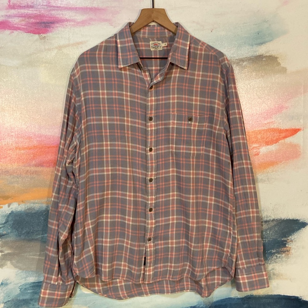 🔥EC🔥FAHERTY 100% Organic Cotton Plaid Button Up Shirt.